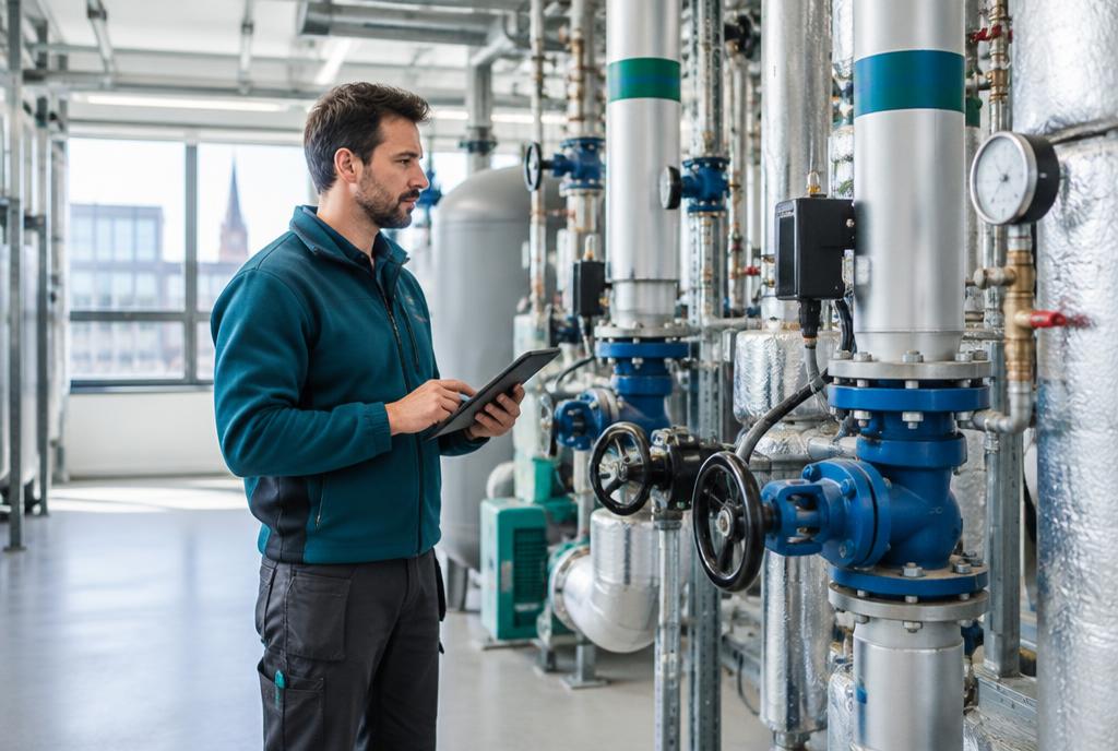Technicien inspectant les équipements d’un bâtiment