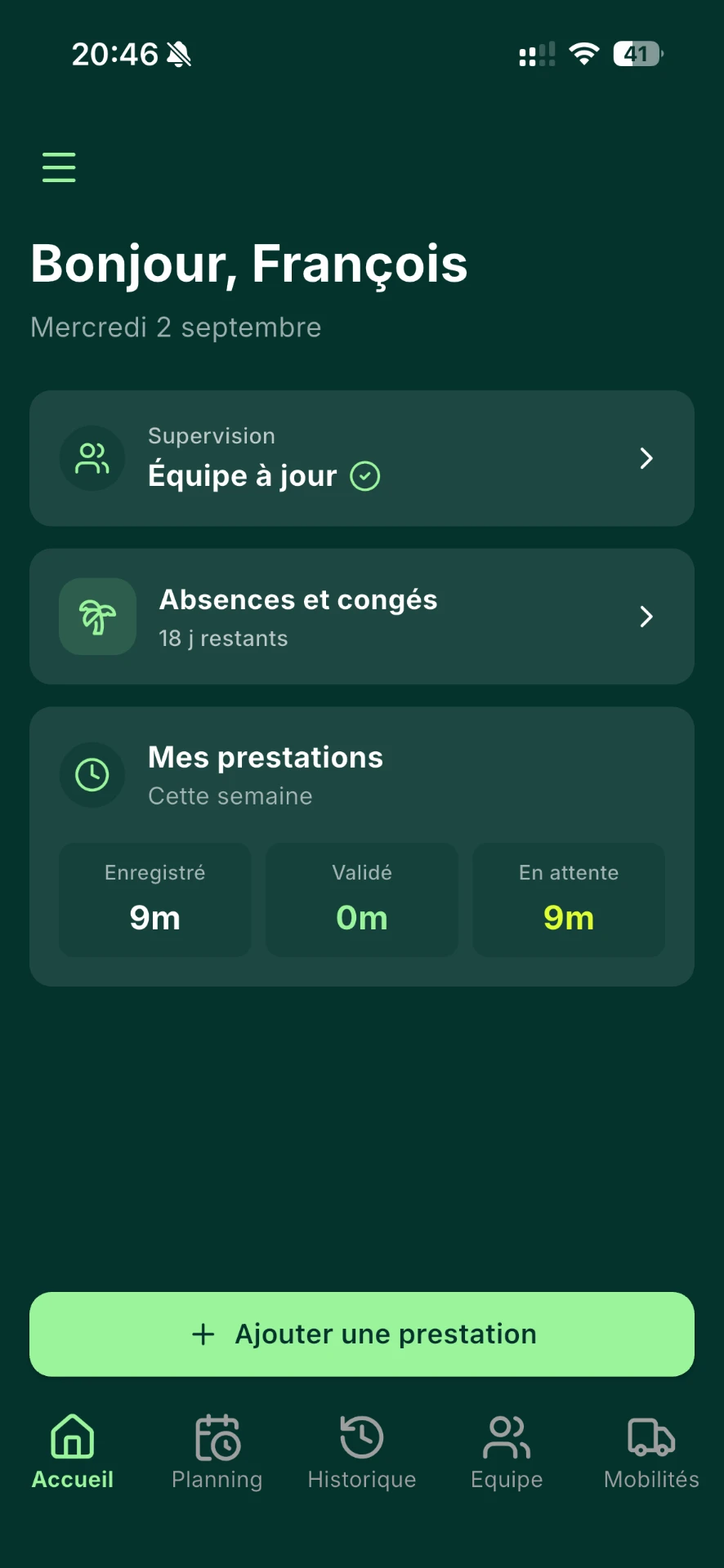 Écran de journée dans l’app Fullyn
