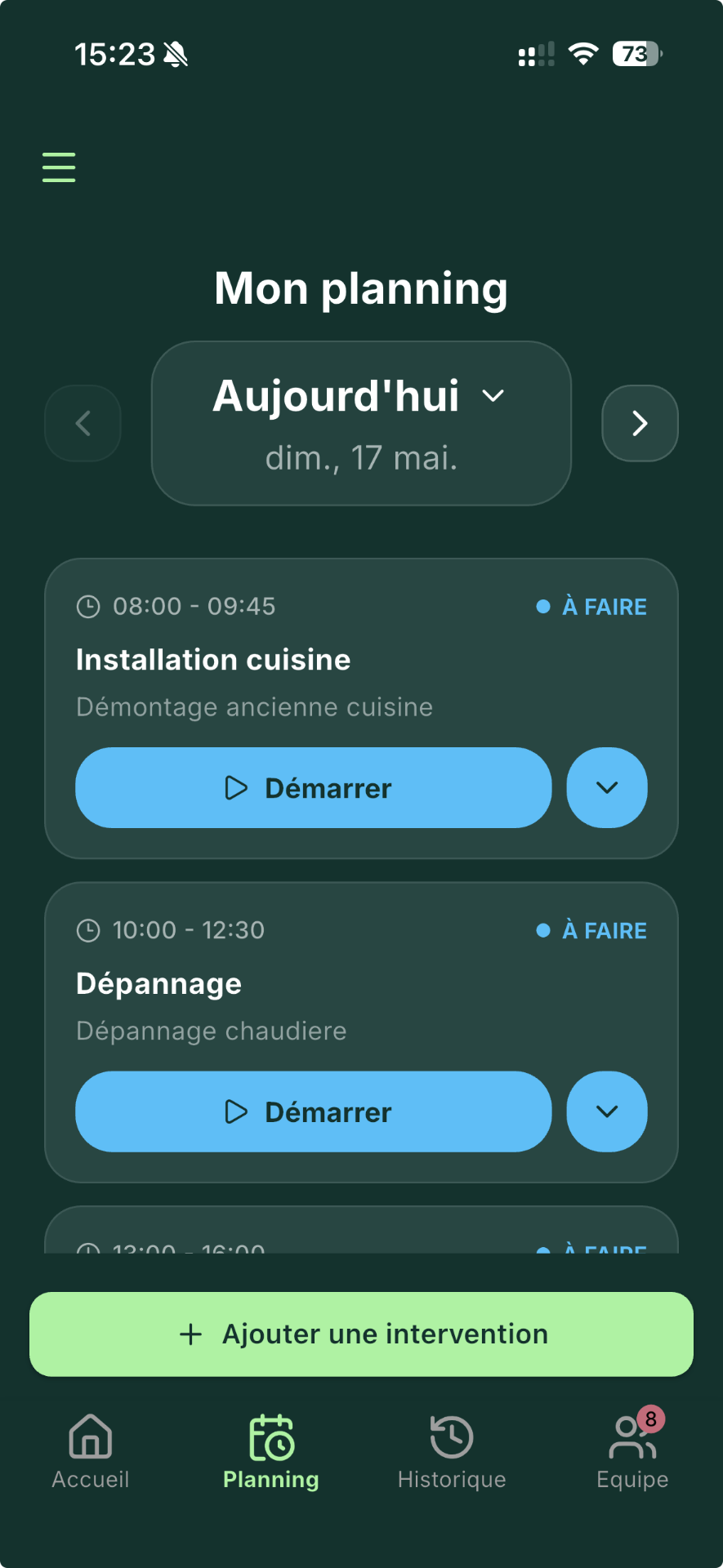 Mon planning du jour