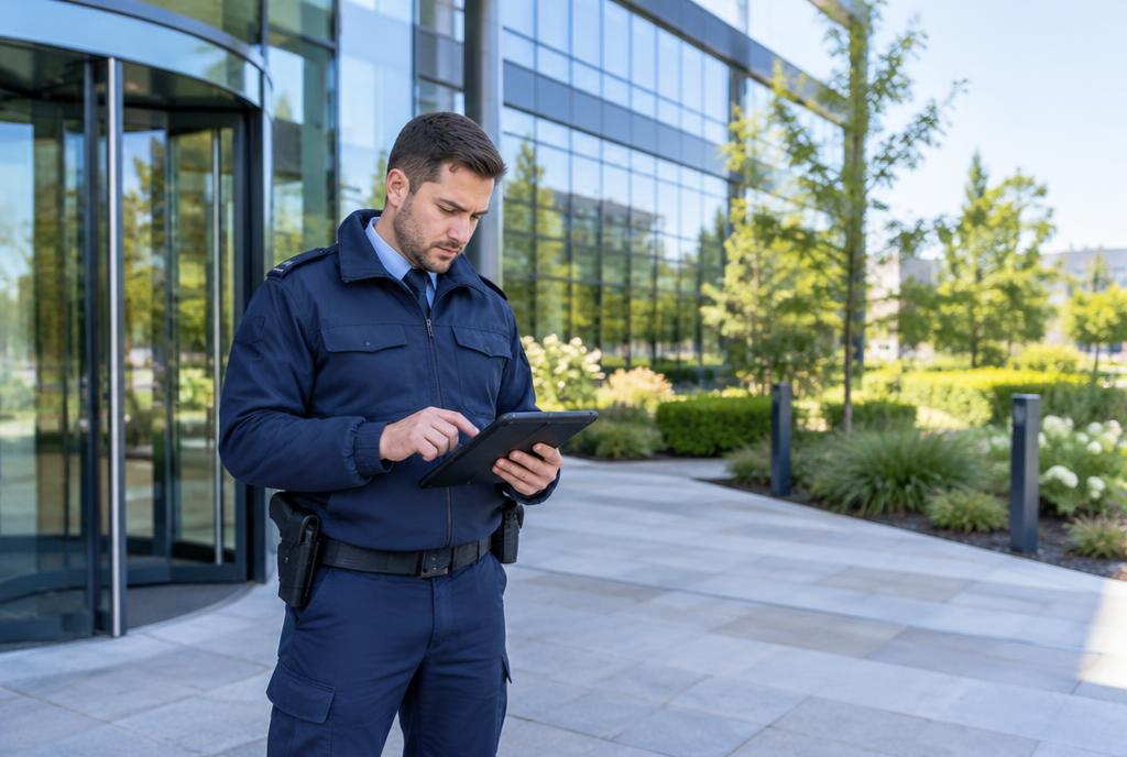 Agent de sécurité à l’entrée d’un site