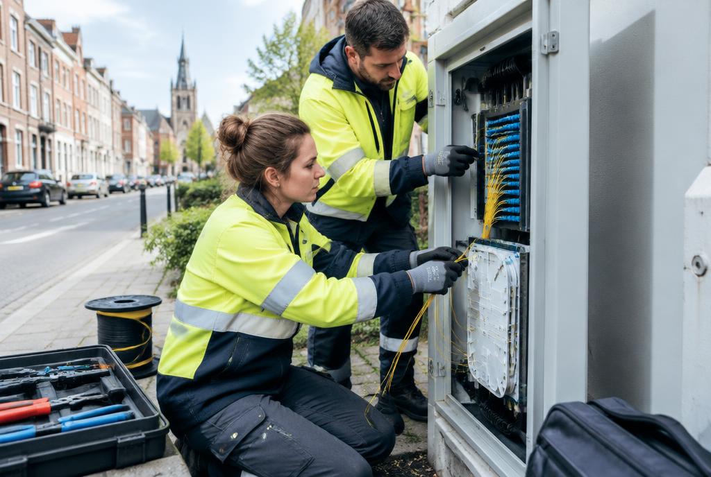 Équipe technique intervenant sur un réseau télécom