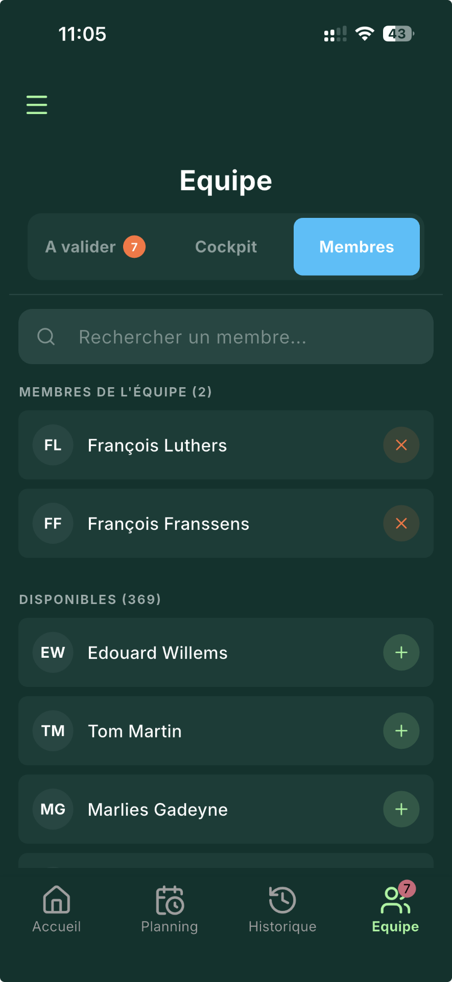 Gestion des membres