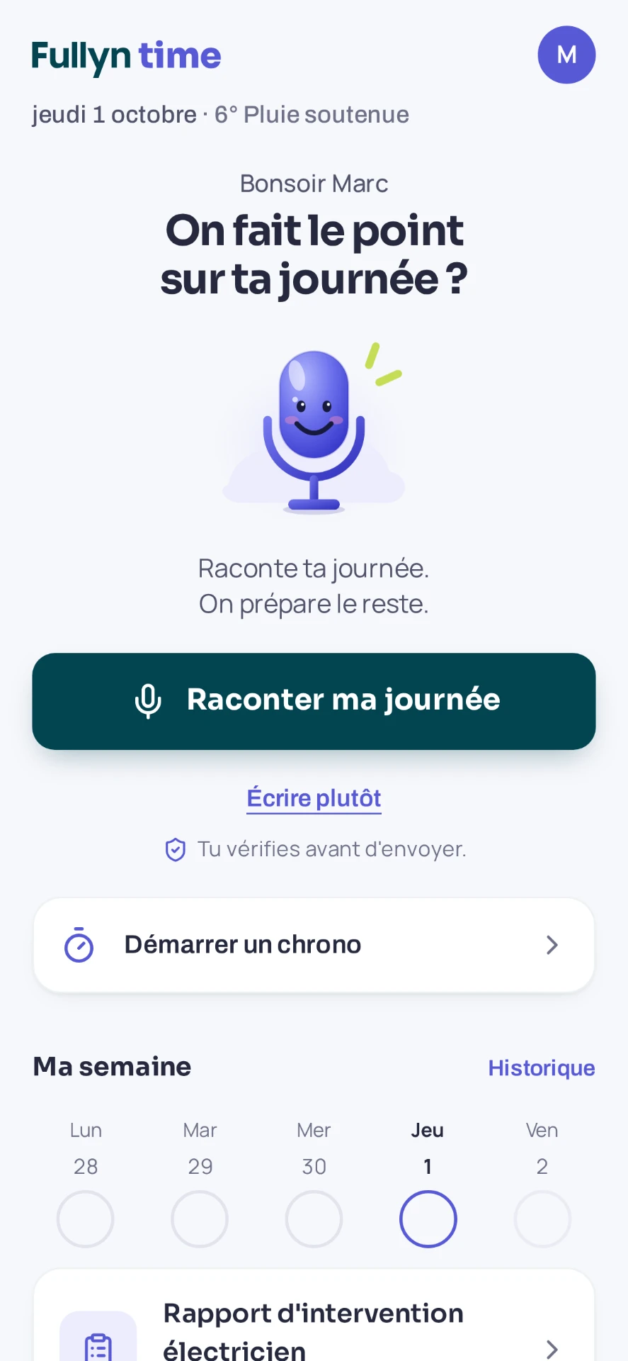 Startscherm van de Fullyn Time-app